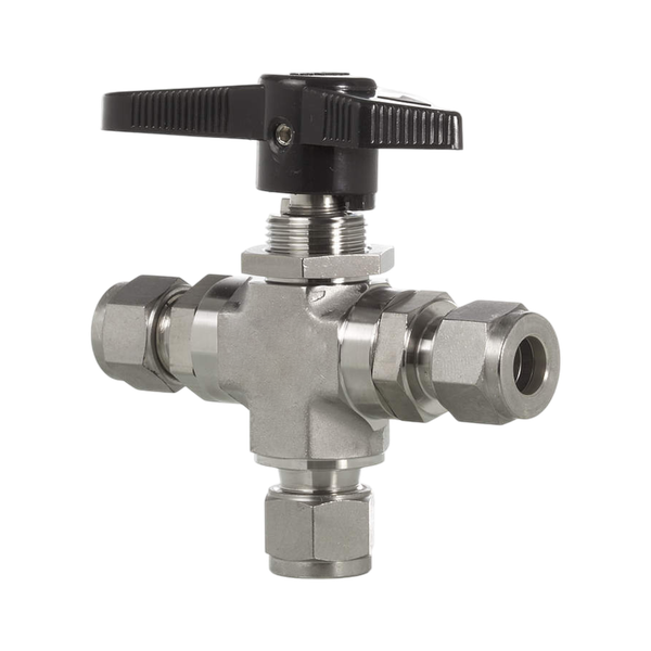 product - Кран шаровый обжимной трехходовой серия 102, ( об.вр.Д 1/4" x об.вр.Д 1/4" ), PCTFE, 414PN
