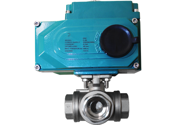 product - Кран шаровый трёхходовой T-тип, AISI304 DN15 (1/2"), с электроприводом AC 220V (С-03)