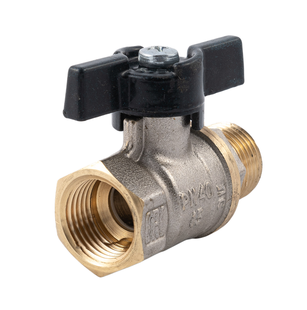 product - Кран шаровый муфтовый двусоставной НР/ВР латунный никел. (2PC), DN15 (1/2"), PN40, ручка-бабочка