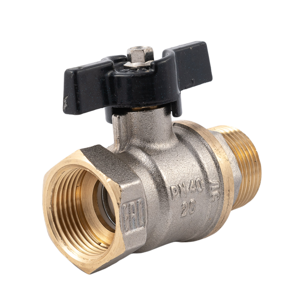 product - Кран шаровый муфтовый двусоставной НР/ВР латунный никел. (2PC), DN20 (3/4"), PN40, ручка-бабочка