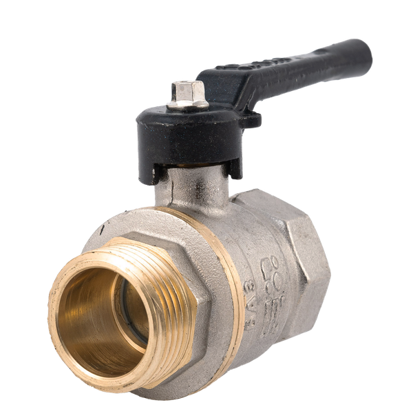 product - Кран шаровый муфтовый двусоставной НР/ВР латунный никел. (2PC), DN25 (1"), PN40, ручка-рычаг