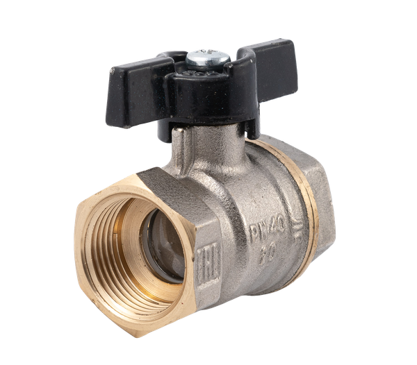 product - Кран шаровый муфтовый двусоставной латунный никелированный (2PC), DN20 (3/4"), PN40, ручка-бабочка