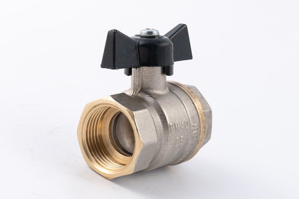 product - Кран шаровый муфтовый двусоставной латунный никелированный (2PC), DN25 (1"), PN40, ручка-бабочка