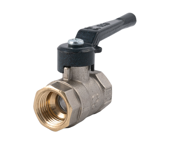 product - Кран шаровый муфтовый двусоставной латунный никелированный (2PC), DN15 (1/2"), PN40, ручка-рычаг