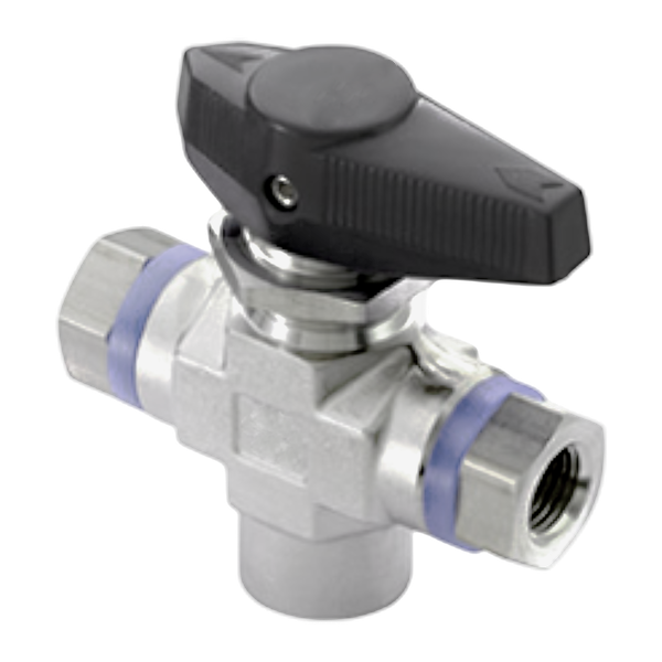product - Кран шаровый муфтовый трехходовой серия Т, ( вр.NPT 1/4" x вр.NPT 1/4" ), PTFE, 413PN